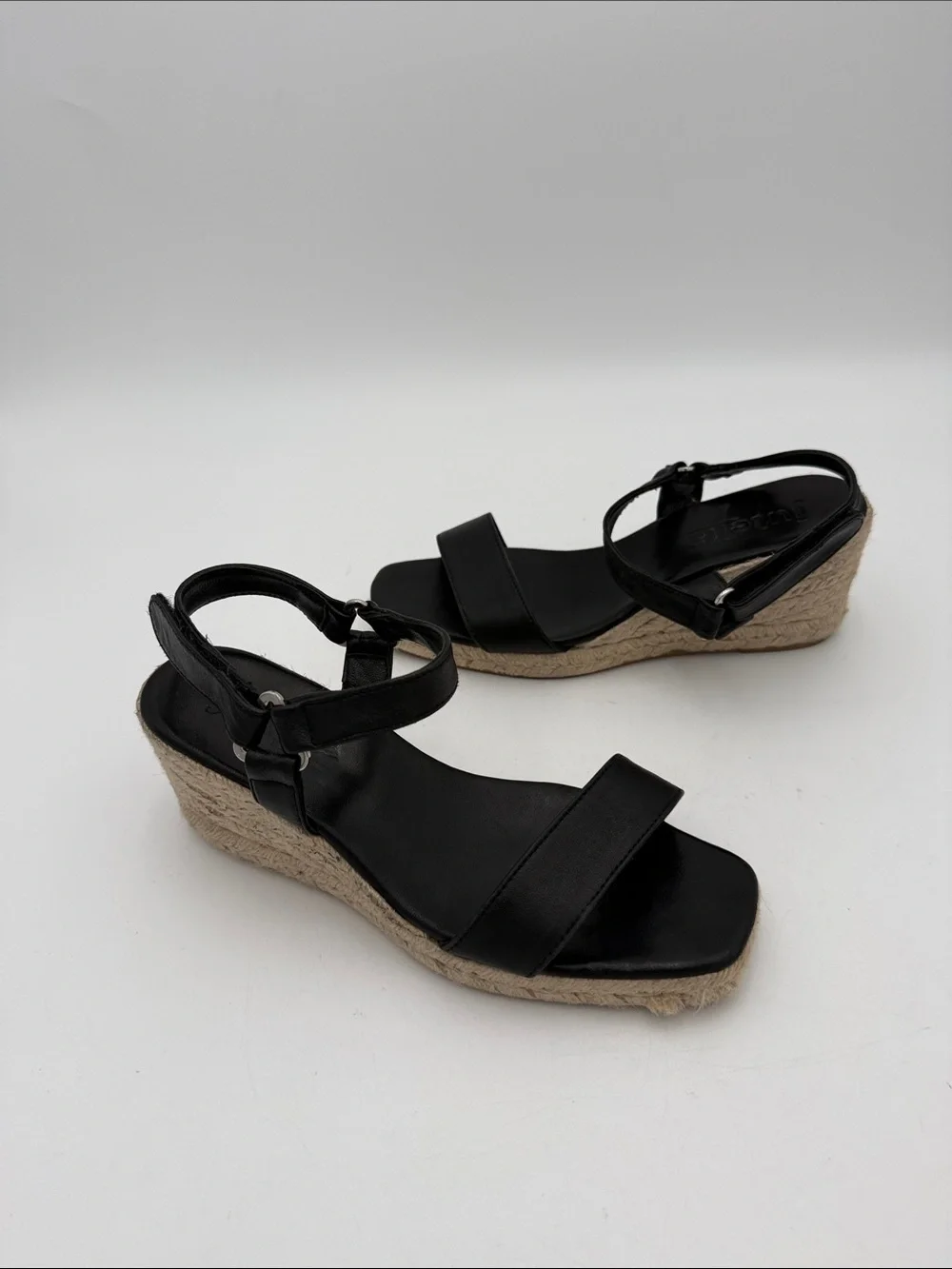 Jutelia Black Espadrille Wedge Sandals - Women 8 leather upper casual office Y2K